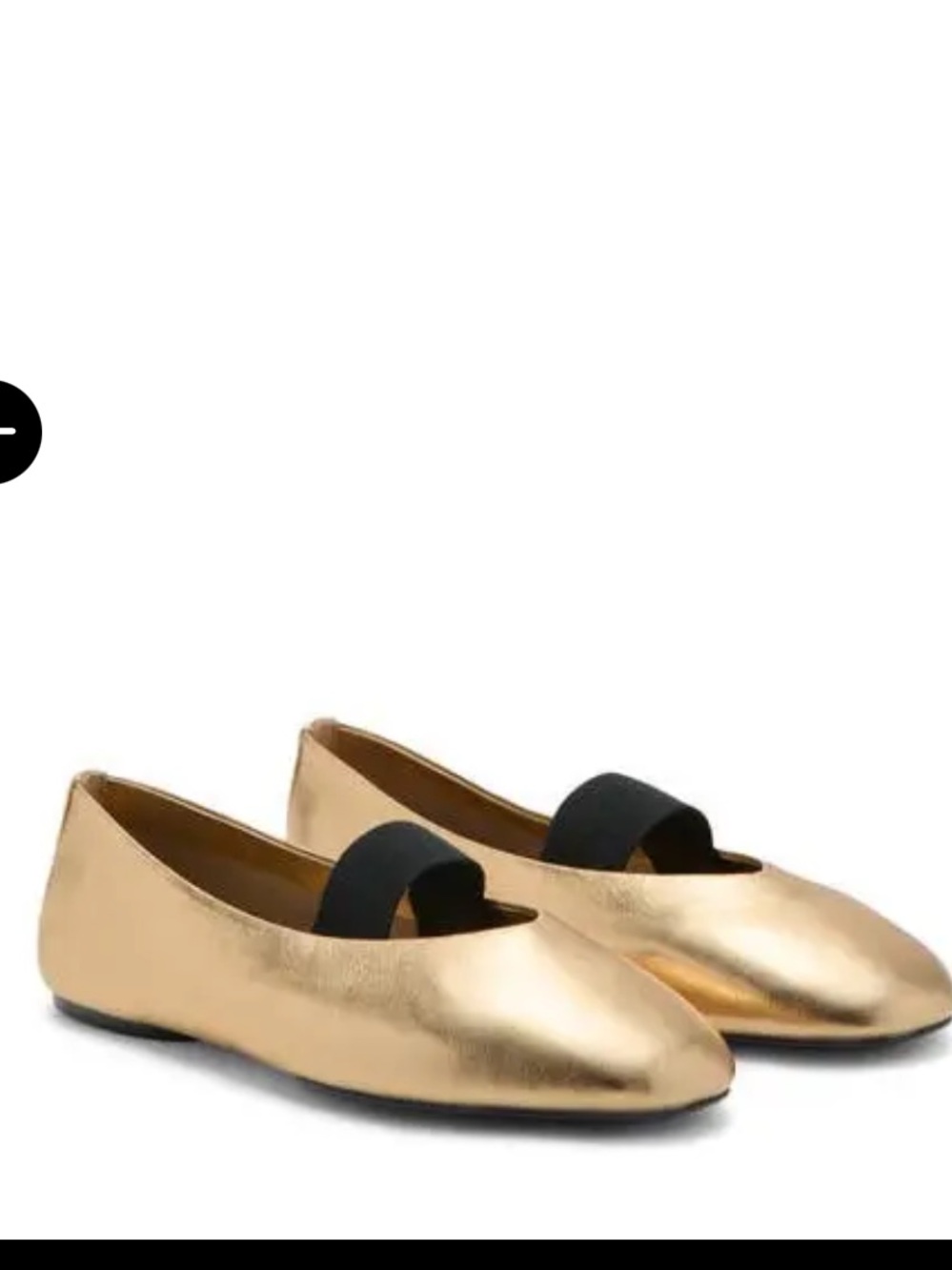 NWT Mango Gold Leather Ballet Flats with Black Elastic Strap